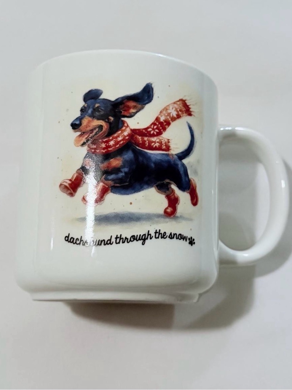 Dachshund Through the Snow Dog Mug - White Ceramic Holiday Coffee Cup